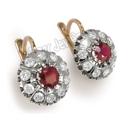 Russian Style Ruby & Diamond Earrings 585 E936