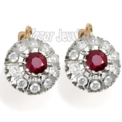 Russian Style Ruby & Diamond Earrings 585 E936