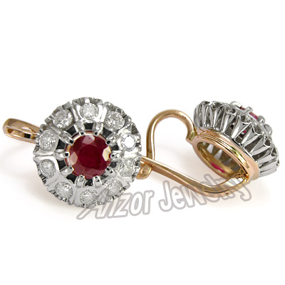 Russian Style Ruby & Diamond Earrings 585 E936