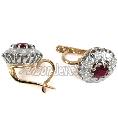 Russian Style Ruby & Diamond Earrings 585 E936