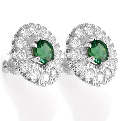 Russian Jewelry Diamond Emerald Earrings 18k Gold E929