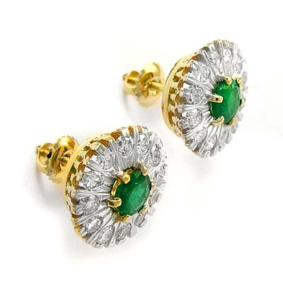 Russian Style Earrings diamond emerald in 18k E930
