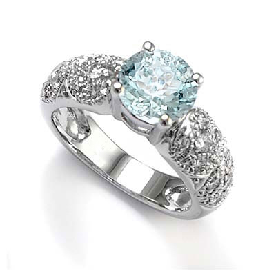 14k white Gold Aquamarine and Diamond Ring 5 to 9 #R1273