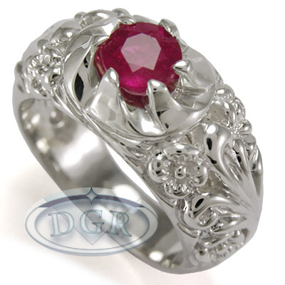 Men's Platinum Rococo Design Ruby ring R1265
