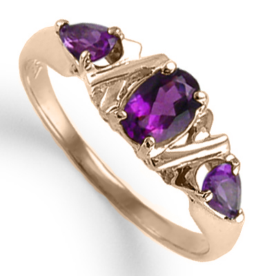 18k Solid white Gold Three Stone Amethyst Ring 4 to 9 #R1276