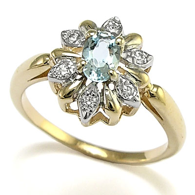 Diamond and Aquamarine 14k solid yellow Gold Russian style ring #R1279 Diamond and Aquamarine 14k solid yellow Gold Russian style ring #R1279