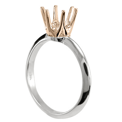 Knife Edge Solitaires Six Prong 14k Solid Two-Tone Gold Ring #R1280