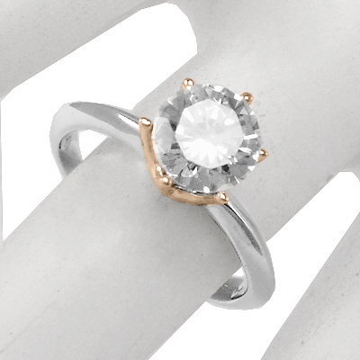 Knife Edge Solitaires Six Prong 14k Solid Two-Tone Gold Ring #R1280