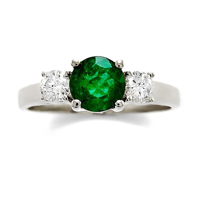 18k white Gold Emerald and Diamond Three Stone Ring #R1282