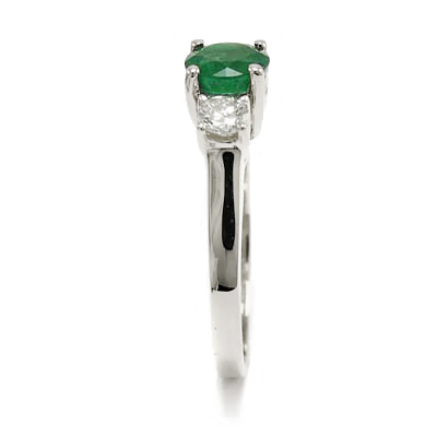 18k white Gold Emerald and Diamond Three Stone Ring #R1282