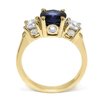 Sapphire and Diamond Three Stone Ring 14k Gold #R1286