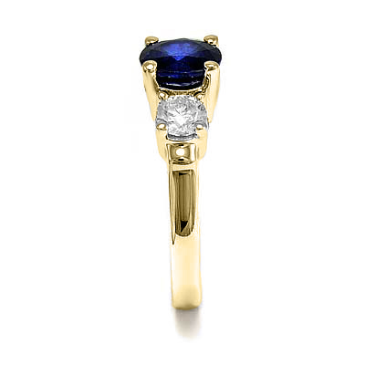 Sapphire and Diamond Three Stone Ring 14k Gold #R1286