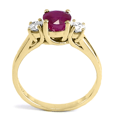 14k yellow Gold Ruby Diamond Three Stone ring #R1287