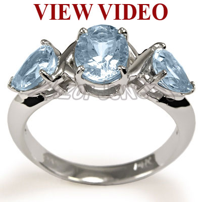 Three Stone Ring  Aquamarine 18K R1318