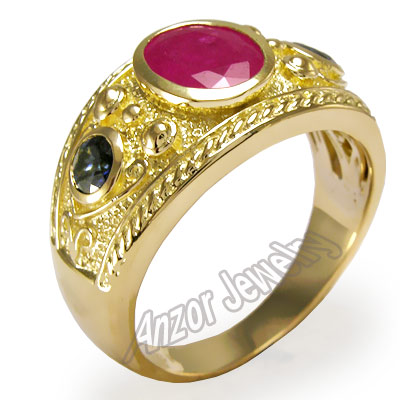 Men's 18k Yellow Gold  Ruby and Sapphire Ring R1323