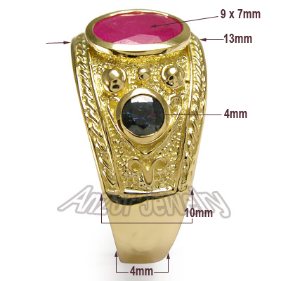 Men's 18k Yellow Gold  Ruby and Sapphire Ring R1323