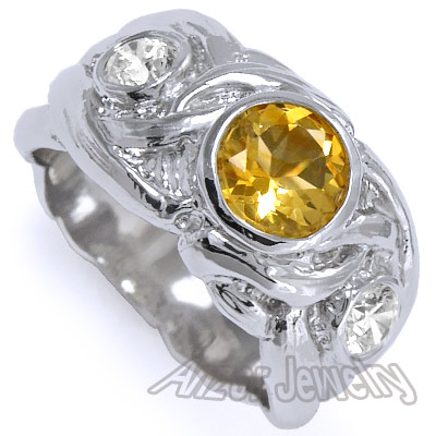 Men's 14k Gold Diamond And Citrine  Ring R1341
