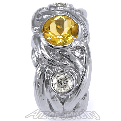 Men's 14k Gold Diamond And Citrine  Ring R1341