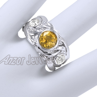Men's 14k Gold Diamond And Citrine  Ring R1341