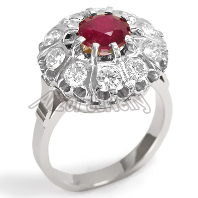 Russian Style Diamond and ruby ring 585 white gold #R1316