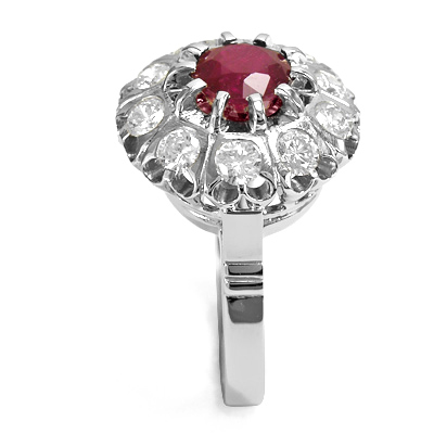 Russian Style Diamond and ruby ring 585 white gold #R1316