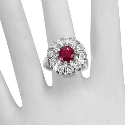 Russian Style Diamond and ruby ring 585 white gold #R1316