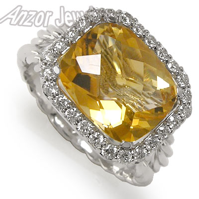 14K Solid White Gold Diamond & Citrine Ring R1321 14K Solid White Gold Diamond & Citrine Ring R1321