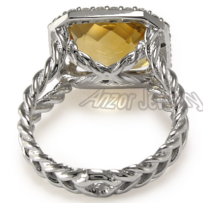 14K Solid White Gold Diamond & Citrine Ring R1321 14K Solid White Gold Diamond & Citrine Ring R1321