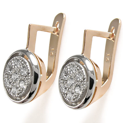 14k Rose Gold Diamond Earrings Russian Jewelry E937
