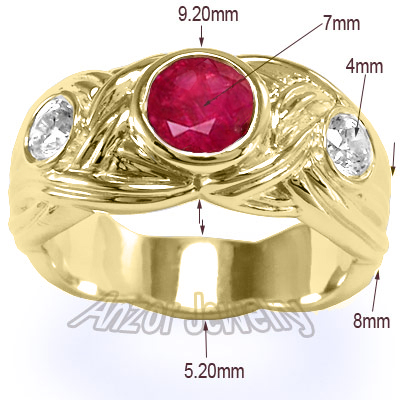Men's 18k Gold Ruby and Diamond Men's Ring 7 to 14 #R1345