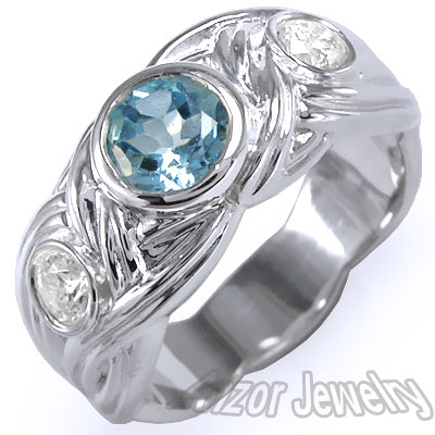 Mens or Womens blue Topaz Diamond Ring 18k R1343
