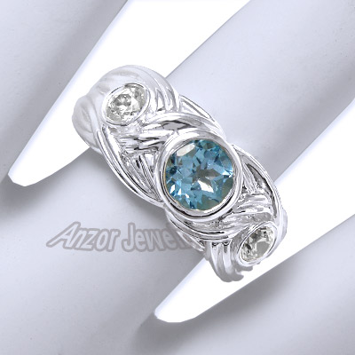 Mens or Womens blue Topaz Diamond Ring 18k R1343