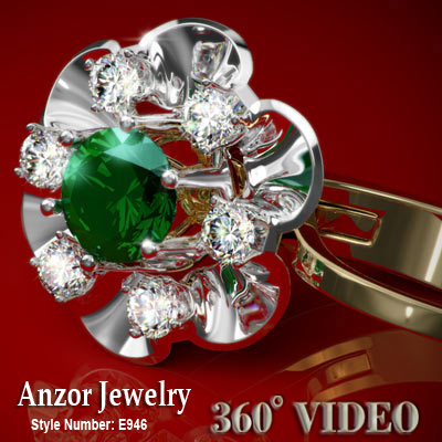 Russian style Earrings Emerald and Diamond 14k 585 E946 Russian style Earrings Emerald and Diamond 14k 585 E946
