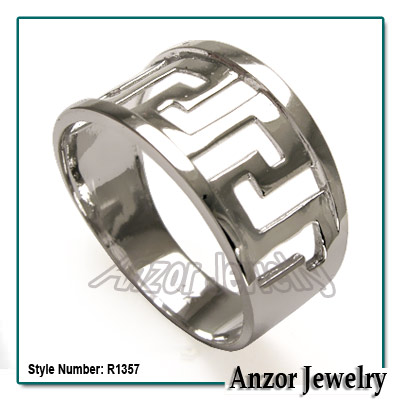 Men's 14k solid white Gold Greek Key Ring #R1357