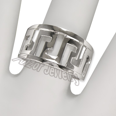 Men's 14k solid white Gold Greek Key Ring #R1357