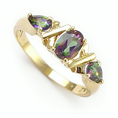 Three Stone Topaz Mother's ring Solid 10k Gold R1394