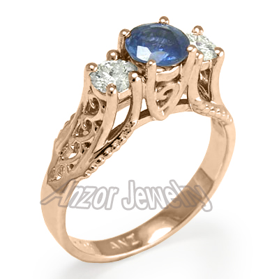 14k Gold Sapphire Diamond Ring R1395