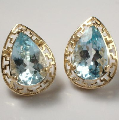 14k Yellow Gold Pear shape Aquamarine Set #S208