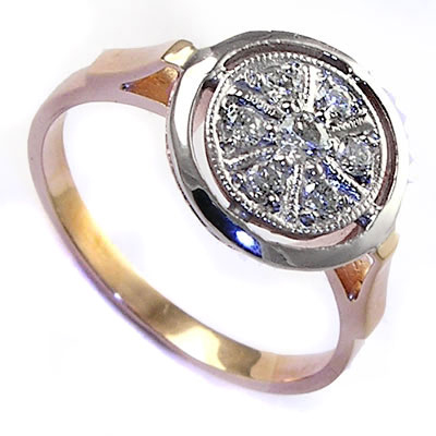Old Russian design Genuine Diamond Ring 18k R1364