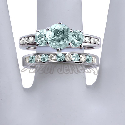 14k Gold Aquamarine Diamond Engagement Ring Set R1432