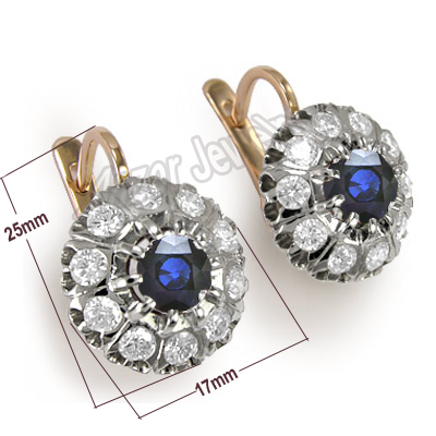 Russian Style Sapphire & Diamond Earrings 585 E953