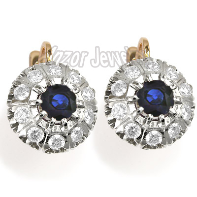 Russian Style Sapphire & Diamond Earrings 585 E953