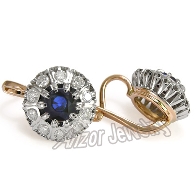 Russian Style Sapphire & Diamond Earrings 585 E953