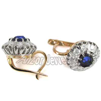 Russian Style Sapphire & Diamond Earrings 585 E953
