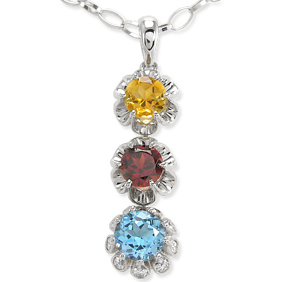 14K White Gold 3 Stone Pendant P893
