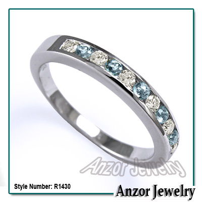 14k Gold Diamond & Blue Topaz Wedding Band Ring R1430