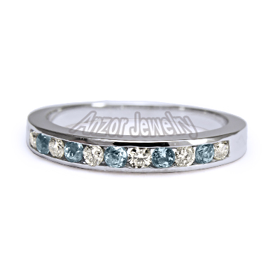 14k Gold Diamond & Blue Topaz Wedding Band Ring R1430