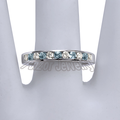 14k Gold Diamond & Blue Topaz Wedding Band Ring R1430