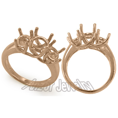 14k Rose Gold 3 Stone Trellis Ring Setting #R1470