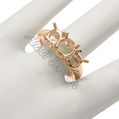 14k Rose Gold 3 Stone Trellis Ring Setting #R1470